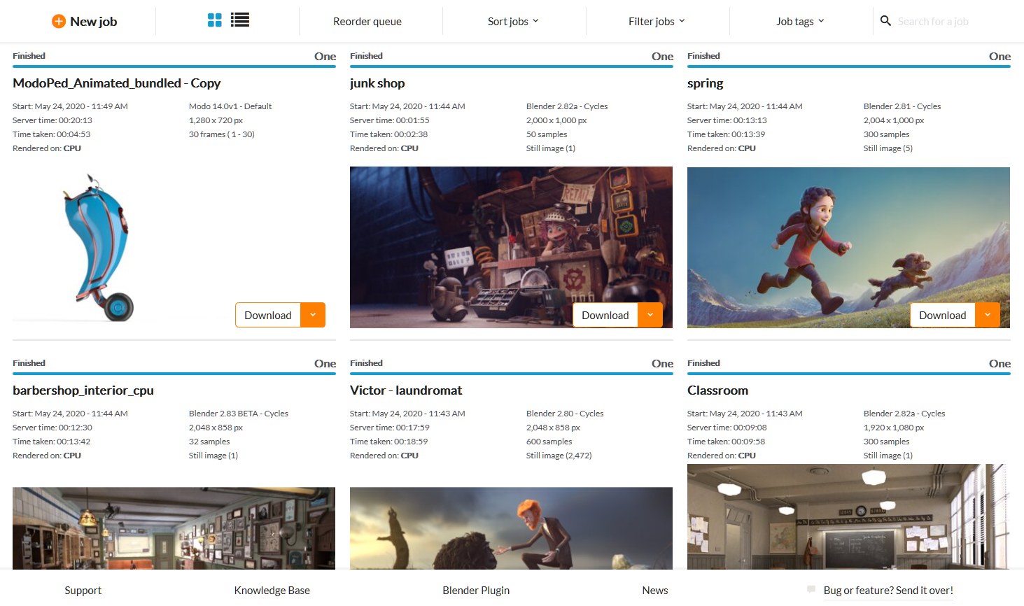 RenderStreet One render farm dashboard showing project management, rendering queue, and cloud storage integration